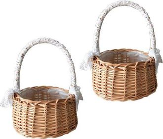 No Brand 2 Cestas Peque&ntilde;as De Mimbre Con Asa, Cesta De Arcilla, Cesta De Boda, Cesta De Flores Trenzada, Cesta De Flores Para Ni&ntilde;os, Fiestas, Festivales, Bodas