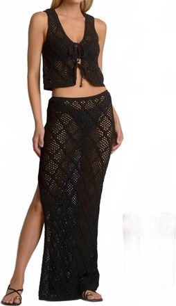 Elan Crochet Tie-Front Vest In Black