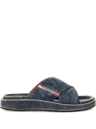 Diesel denim cross-strap slides - unisex - Rubber/Cotton/Cotton - 35 - Blue
