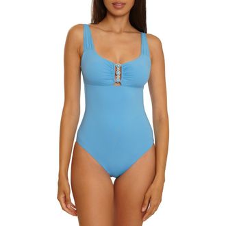 BECCA by Rebecca Virtue Marble Canyon Ring One-Piece Swimsuit in Sky Blue at Nordstrom, Size Medium