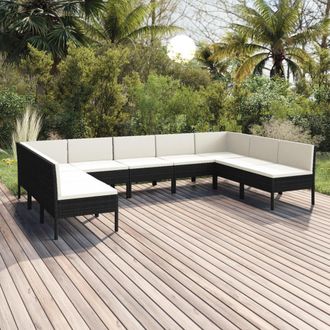 vidaXL 9 Pcs Garden Lounge Set Con Vime Pe Negro