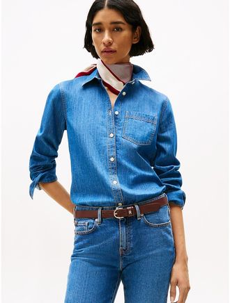 Tommy Hilfiger Womens Chambray Shirt - Blue - XXL