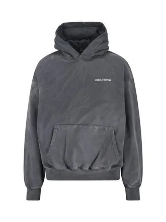 Cultura Logo Hoodie, In Grey Cotton, Worn Effect