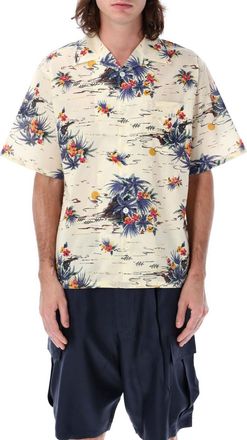 Prada Yellow Camp Collar Printed Shirt