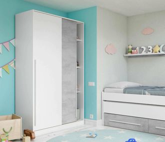 Dmora Guardarropa Downey, Armario Dormitorio Con 2 Puertas Correderas, Mueble Con Barra Perchero Y 3 Baldas, Cm 120x50h200, Cemento Y Blanco, Con Embalaje R