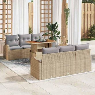 vidaXL Conjunto De Sof&aacute; De Jard&iacute;n Con Coj&iacute;n 7 Pcs Beige Y Gris Claro Vidaxl