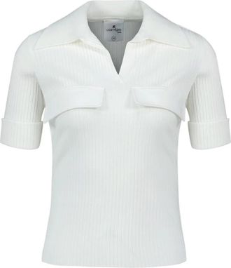 Courr&egrave;ges Geribbelde Polo - Dames - Polos - Wit - S - Polyester - Tops
