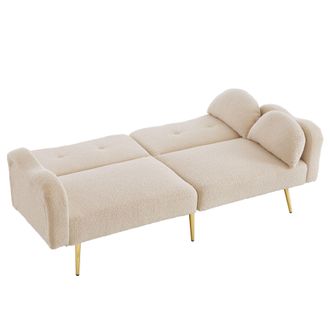 STILVORA Clic-clac 2 Plazas En Tela De Lana Con Respaldo Ajustable, Patas De Metal Dorado, Brazos Curvados Y 2 Cojines, Beige