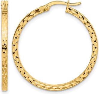 Diamond2Deal 14K Yellow Gold Round Diamond-cut Hoop Earrings 28 mm