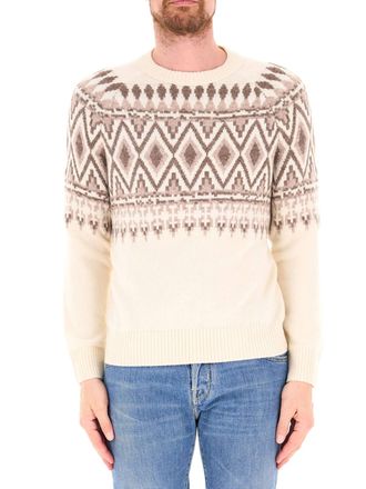 Ballantyne Geometric Patterned Crew Neck Wool-Blend Sweater