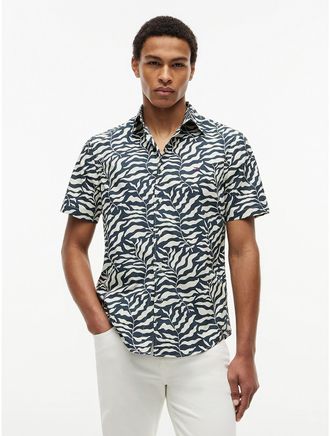 Tommy Hilfiger Mens Palm Leaf Print Paper-Touch Shirt - Black - XXL