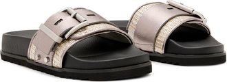 AllSaints Ellie Raffia Stud Slide Sandal in Silver at Nordstrom, Size 8Us