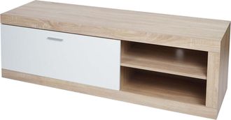 Hhg Hhg - Nunca Usado] Estanter&iacute;a Tv 489, Soporte Tv Mesa Tv Mueble Bajo Cajonera Tv, Madera 43x140x41cm Compartimento De Almacenaje, Aspecto Roble, Blanc