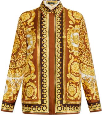 Versace Zijden shirt met Barocco print - Dames - Overhemden - Veelkleurig - S - Overhemden