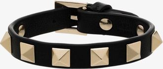 Valentino Garavani Black Rockstud Leather Bracelet - Womens - Calf Leather/Zamak