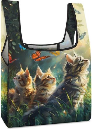 Generic Butterfly Cats Three Cute Shopping Bag Reusable Grocery Tote Bag Foldable Handbag for Travel Picnic