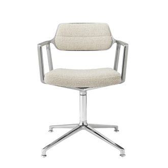 Vipp 453 Swivel Drehstuhl auf Gleitern, Aluminium poliert / off white