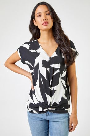 Roman Contrast Floral Print Twist Detail Top