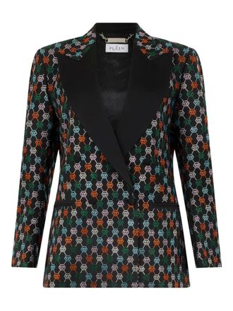 Philipp Plein monogram-strass single-breasted blazer - Black