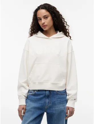 Tommy Hilfiger Womens Tommy Jeans Boxy Fit Garment-Dyed Hoodie - Ancient White - XS