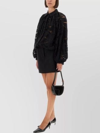 Patou sheer lace long sleeve collared top