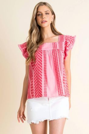 THML Clothing Sicilian Skies Textured Top In Pink