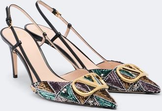 Valentino Garavani VLogo sequined leather slingback pumps