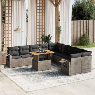 vidaXL Set De Sof&aacute;s De Jard&iacute;n 11 Pzas Y Cojines Rat&aacute;n Sint&eacute;tico Gris Vidaxl