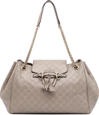 Gucci Pre-owned Womens Indy Top Handle Gg Monogram Bag - Grey Leather - One Size