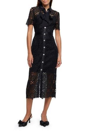 River Island Floral Lace Midi Dress in Black at Nordstrom Rack, Size 10