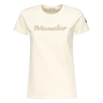 Moncler T-Shirts, female, White, S, Logo Embroidery T-Shirt