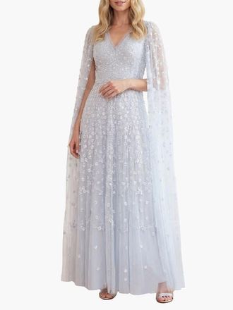 Needle & Thread Clover Cape Sleeve Ankle Gown in Ice Blue at Nordstrom, Size 18