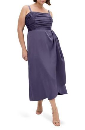 City Chic Ania Gathered Evening Dress in Slate at Nordstrom Rack, Size 14W