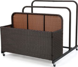 Costway Costway Baule Da Esterno In Rattan Pe, Cestino Portaoggetti Su Ruote Con Scomparti, Contenitore Salvaspazio Con Scaffale Per Cuscini, Salvagenti, Gioc