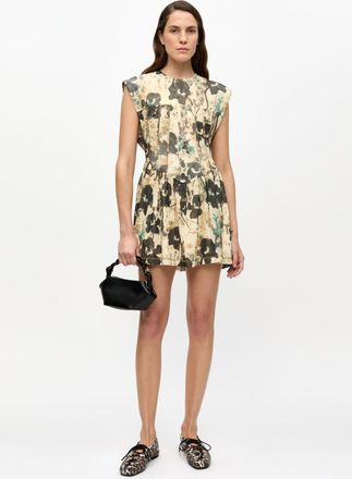 Ganni Printed Marl Mesh Corset Mini Dress - Size 32 Beige