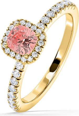 The Diamond Store Beatrice Pink Lab Diamond 1.00ct Cushion Halo Ring in 18K Yellow Gold- Elara Collection