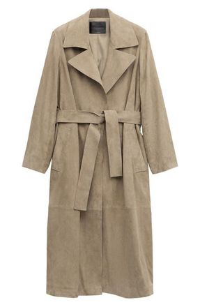 Mango Long Belted Suede Trench Coat in Medium Brown at Nordstrom, Size Small