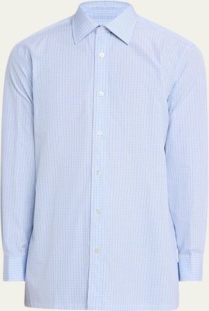 Charvet Mens Cotton Tonal Check Dress Shirt