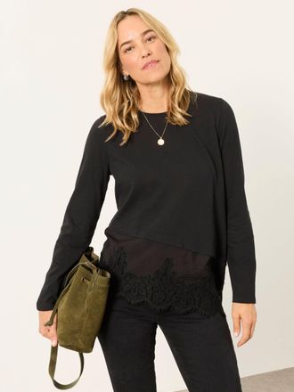 Fat Face FatFace Fern Black Lace Trim T-Shirt
