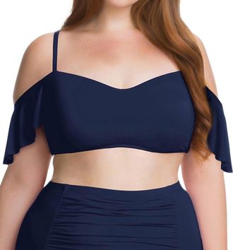 BECCA by Rebecca Virtue Flounce Off The Shoulder Ruffle Bikini Top - Plus In Indigo
