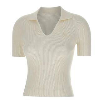 Lacoste V-neck Knitwear, female, White, Size: XS Ribbed V-neck Polo