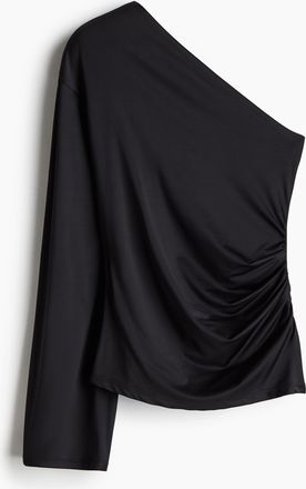 H&M Drapiertes One-Shoulder-Shirt - Schwarz