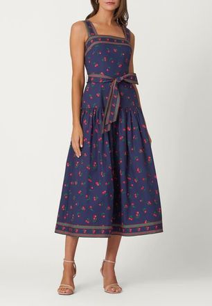 Shoshanna Cherry Border Print Poplin Kora Dress in Navy/cherry at Nordstrom, Size 10