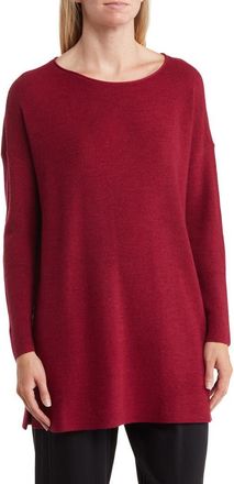 Eileen Fisher Bateau Long Sleeve Merino Wool Tunic Top in Hibiscus at Nordstrom Rack, Size Small