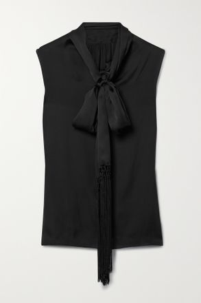 Veronica de Piante Blusa In Charmeuse Di Seta Con Fiocco E Finiture In Macram&eacute; Marina - Nero