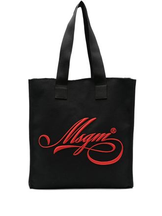 Msgm medium logo-embroidered tote bag - women - Cotton/Polyester/Cotton - One Size - Black