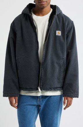 Carhartt Work in Progress Mitch Fleece Lined Hooded Jacket in Black (Dusky Canvas) at Nordstrom, Size Xx-Large