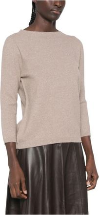 Fabiana Filippi Trui met bootnek en ribboord - Dames - Ronde hals truien - Bruin - S - Wol - Truien & Vesten