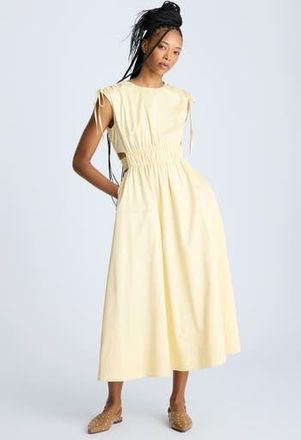 Kenneth Cole Cutout Detail Ruched Waist Stretch Cotton Midi Dress in Papyrus at Nordstrom Rack, Size 10