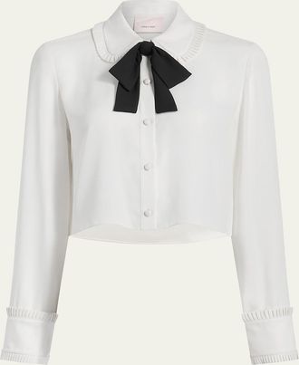 Cinq &agrave; Sept Zaida Neck-Tie Cropped Button-Front Shirt